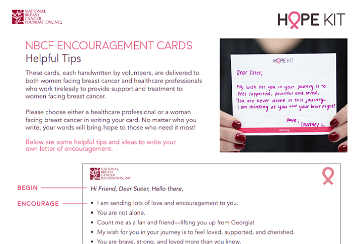 HOPE kits and cards of encouragement